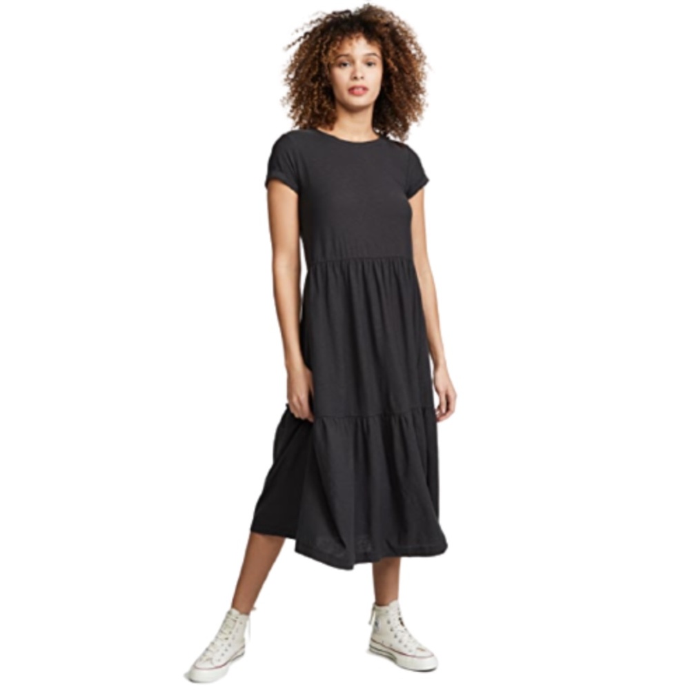 Nation Ltd Roman Tiered T Shirt Dress Womens XS Washed Black Tiered Short Sleeve